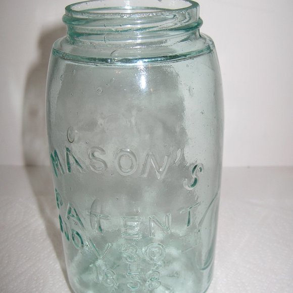 Antique Mason's Patent Nov 30th 1858 QUART JAR Green w/Whittle Marks & Bubbles